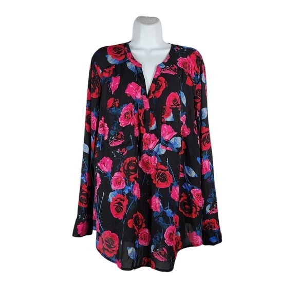 TORRID FLORAL V-NECK LONG SLEEVE BLOUSE - Picture 1 of 10
